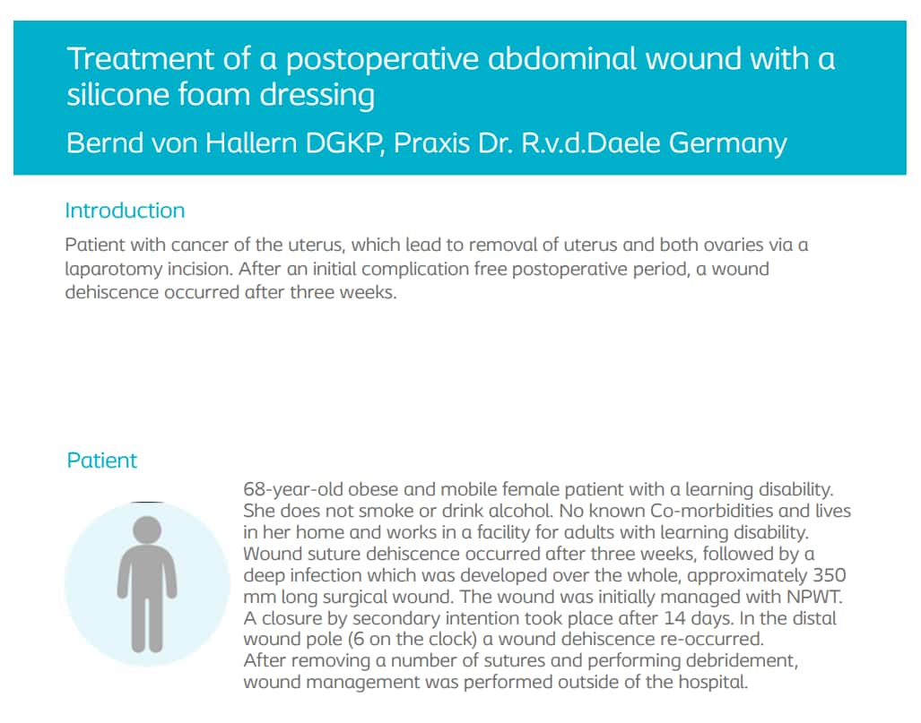 Treatment of a postoperative abdominal wound with a silicone foam dressing