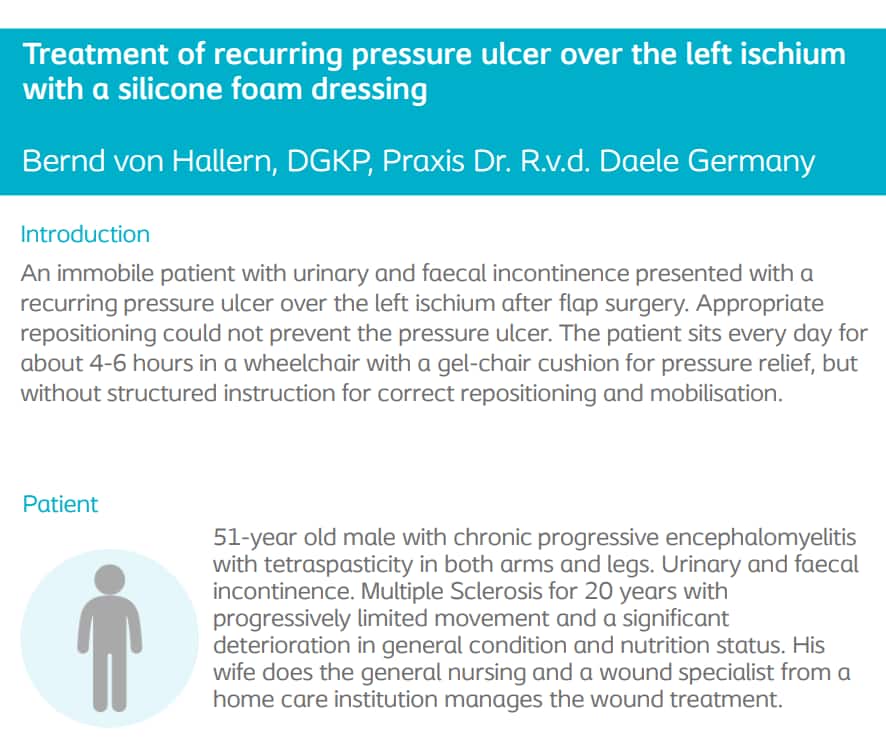 Treatment of recurring pressure ulcer over the left ischium with a silicone foam dressing
